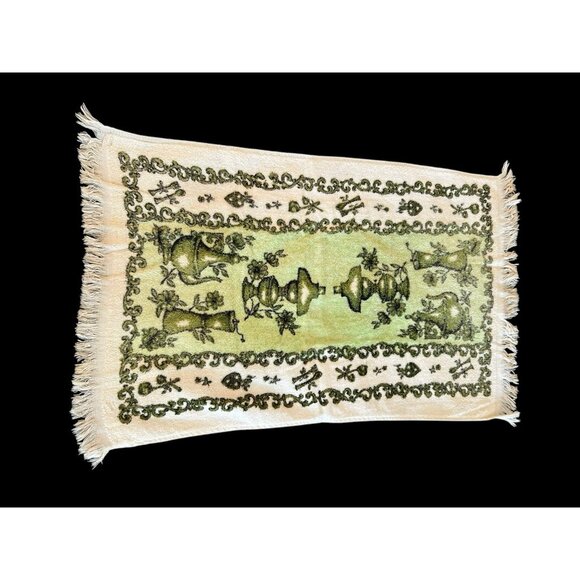 Vintage 70s Cannon Hand Kitchen Towel Dish Fringe Avocado Teapot Pepper Mill USA - Picture 3 of 8